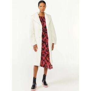 Scoop Cozy White Teddy Bear Coat‎ Shawl Collar Women Size L Fuzzy Furry